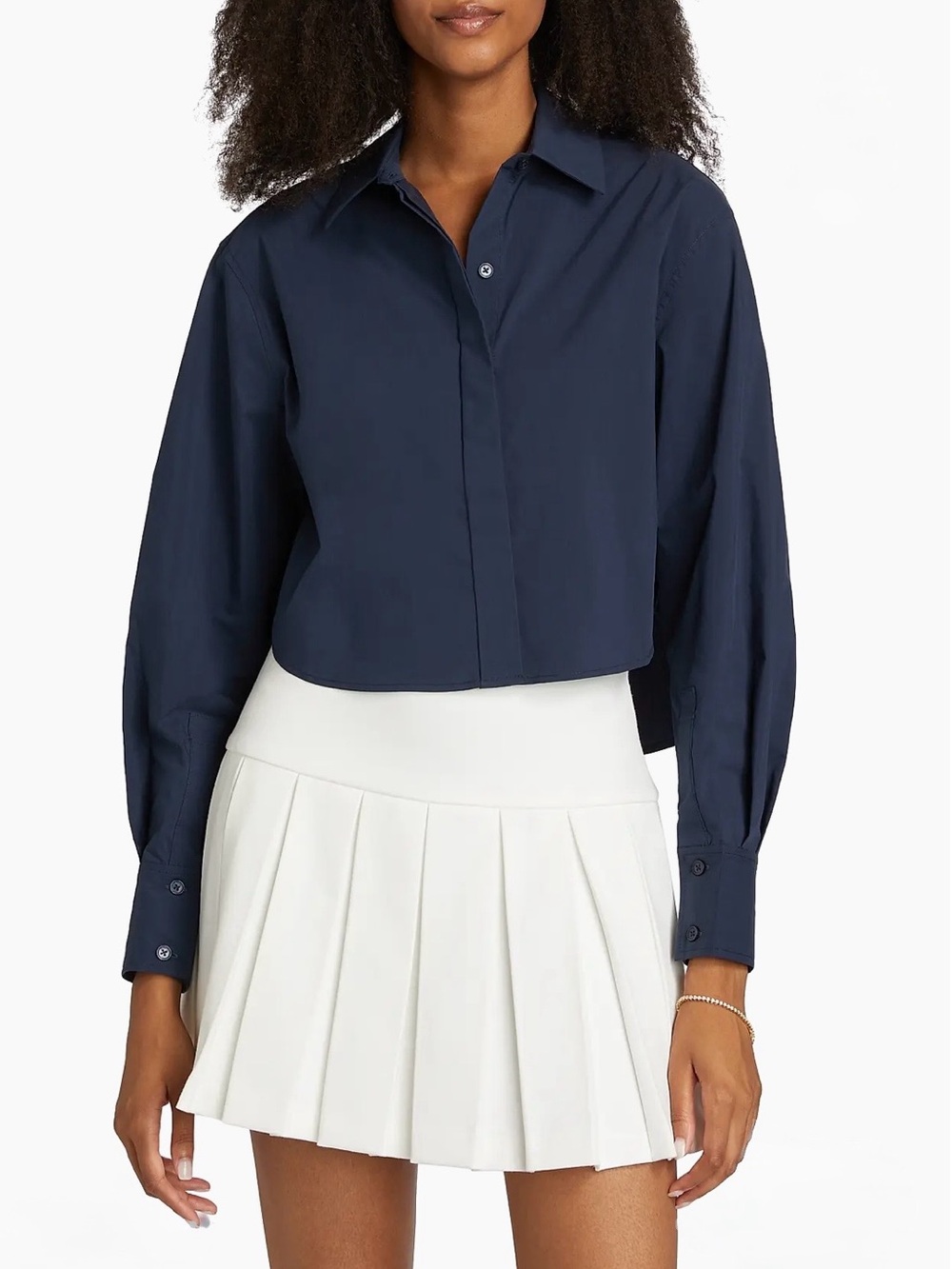 Simkhai Rentata Cropped Navy Button-Front Shirt - Women's Top size M